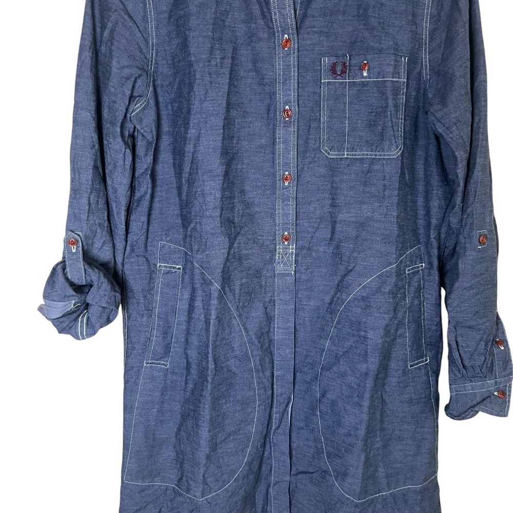 FRED PERRY Women’s Denim Shirt Dress Button-up Long Sleeve Preppy Sz 4 US 8 UK - Picture 3 of 11